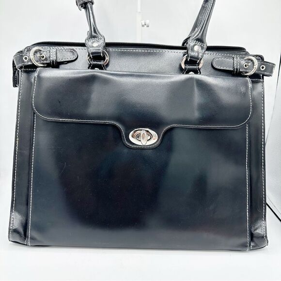 McKlein USA Winnetka Black Leather 15” Laptop‎ Briefcase Double Shoulder Strap - Picture 2 of 16
